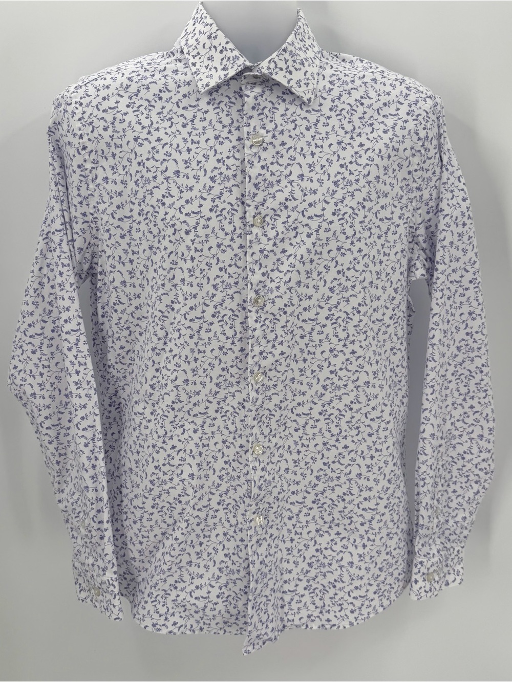 Apt 9 Dress Shirt Mens M 15-15 1/2 34/35 White Purple Floral Regular Fit Buttons